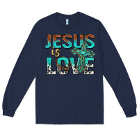 Navy jesus is love Long Sleeve Tee - texasbilliewilder