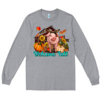 Heather Grey Welcome fall pig Long Sleeve Tee - RanaPortraitStore