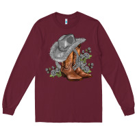 Burgundy gray cowgirl and roses Long Sleeve Tee - AdoDesignShop
