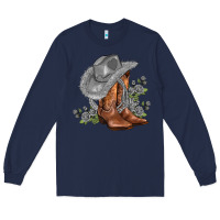 Navy gray cowgirl and roses Long Sleeve Tee - AdoDesignShop