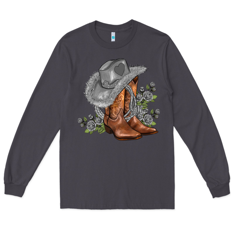 Gray Cowgirl And Roses Long Sleeve Tee by AdoDesignShop | Teevron
