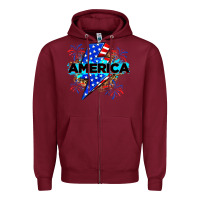 Burgundy America with lightning bolt Zipper Hoodie - Zillion Design Studio