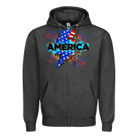 Charcoal Heather America with lightning bolt Zipper Hoodie - Zillion Design Studio