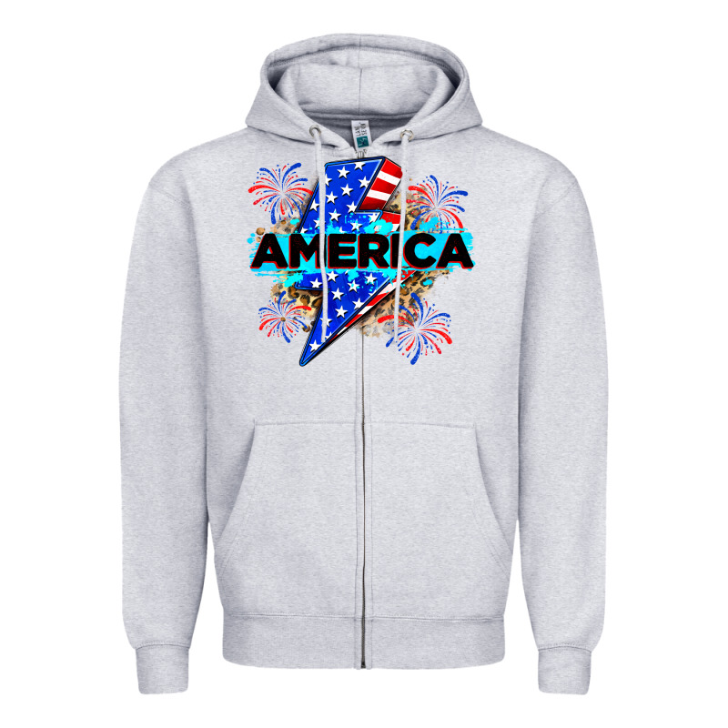 America With Lightning Bolt Zipper Hoodie by Zillion Design Studio | Teevron