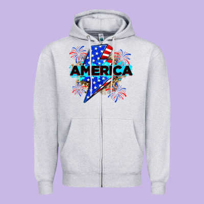 America With Lightning Bolt Zipper Hoodie Designed By Zillion Design Studio