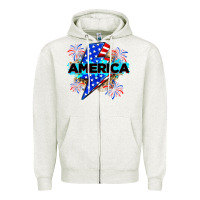Oatmeal Heather America with lightning bolt Zipper Hoodie - Zillion Design Studio