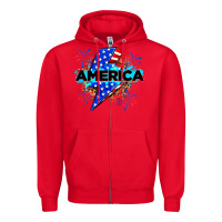 Red America with lightning bolt Zipper Hoodie - Zillion Design Studio