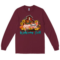 Burgundy Welcome fall pigs Long Sleeve Tee - RanaPortraitStore