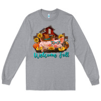 Heather Grey Welcome fall pigs Long Sleeve Tee - RanaPortraitStore