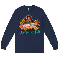 Navy Welcome fall pigs Long Sleeve Tee - RanaPortraitStore