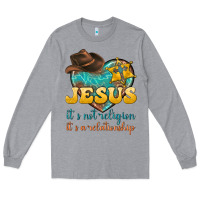 Heather Grey jesus it s not religion it s a relationship Long Sleeve Tee - texasbilliewilder