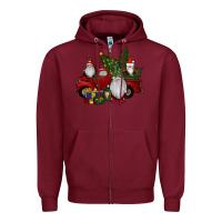 Burgundy christmas gnomes with truck Zipper Hoodie - RanaPortraitStore