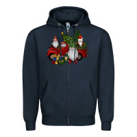 Navy christmas gnomes with truck Zipper Hoodie - RanaPortraitStore