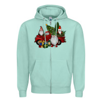 Seafoam christmas gnomes with truck Zipper Hoodie - RanaPortraitStore