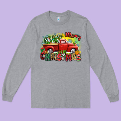 Long Sleeve Tee merry christmas truck