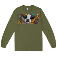 Army Green Baby cow with sunflower and leopard Long Sleeve Tee - RanaPortraitStore