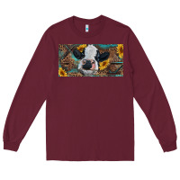 Burgundy Baby cow with sunflower and leopard Long Sleeve Tee - RanaPortraitStore