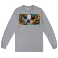 Heather Grey Baby cow with sunflower and leopard Long Sleeve Tee - RanaPortraitStore