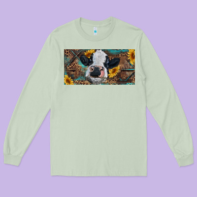 Long Sleeve Tee Baby cow with sunflower and leopard