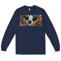 Navy Baby cow with sunflower and leopard Long Sleeve Tee - RanaPortraitStore