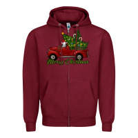 Burgundy merry christmas baby sheep trees with truck Zipper Hoodie - RanaPortraitStore