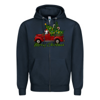 Navy merry christmas baby sheep trees with truck Zipper Hoodie - RanaPortraitStore