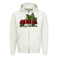 Oatmeal Heather merry christmas baby sheep trees with truck Zipper Hoodie - RanaPortraitStore