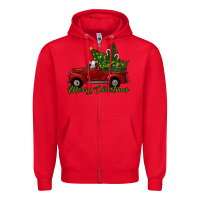 Red merry christmas baby sheep trees with truck Zipper Hoodie - RanaPortraitStore