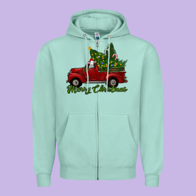 Merry Christmas Baby Sheep Trees With Truck Zipper Hoodie Designed By Ranaportraitstore