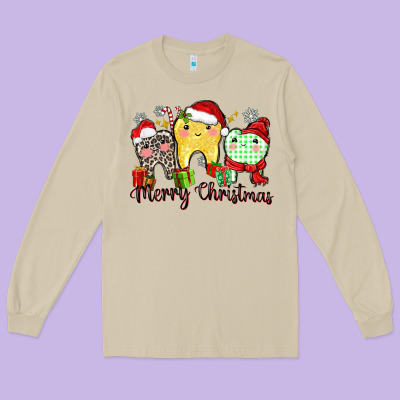 Long Sleeve Tee merry christmas tooth