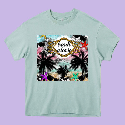 Beach Please Heavy Core Tee Designed By Cowhidedigitalart