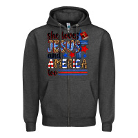 Charcoal Heather she loves jesus and america too Zipper Hoodie - Zillion Design Studio