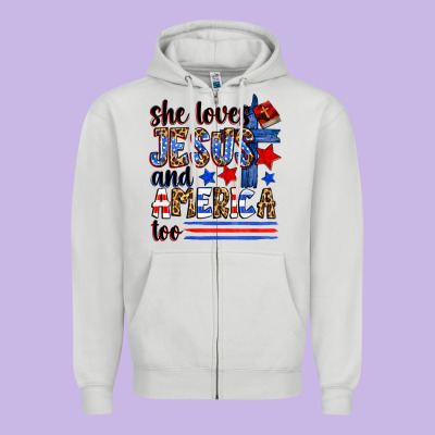 She Loves Jesus And America Too Zipper Hoodie Designed By Zillion Design Studio