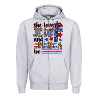 Heather Grey she loves jesus and america too Zipper Hoodie - Zillion Design Studio