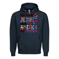 Navy she loves jesus and america too Zipper Hoodie - Zillion Design Studio