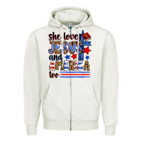 Oatmeal Heather she loves jesus and america too Zipper Hoodie - Zillion Design Studio