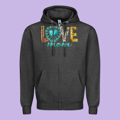 Love Mom Western Zipper Hoodie Designed By Texasbilliewilder