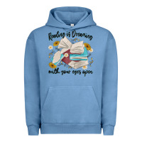 Pigment Pebble Blue reading is dreaming with your eyes open Urban Hoodie - MaliasSmallBusiness