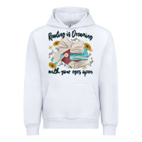 White reading is dreaming with your eyes open Urban Hoodie - MaliasSmallBusiness