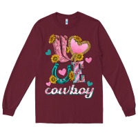 Burgundy love western cowboy Long Sleeve Tee - texasbilliewilder