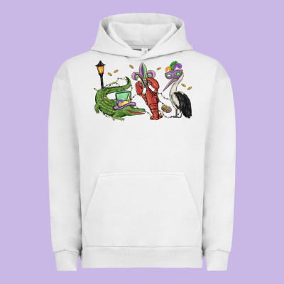 Mardi Gras Alligator Crawfish Pelican Urban Hoodie Designed By Maliassmallbusiness