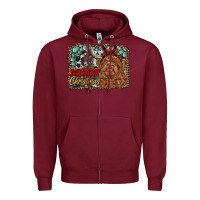 Burgundy merry christmas highland cow Zipper Hoodie - RanaPortraitStore