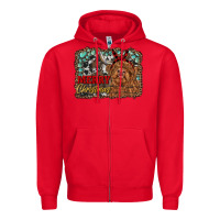 Red merry christmas highland cow Zipper Hoodie - RanaPortraitStore