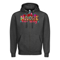 Charcoal Heather madre our lady Zipper Hoodie - texasbilliewilder