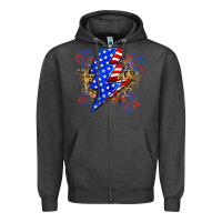 Charcoal Heather American lightning bolt Zipper Hoodie - Zillion Design Studio