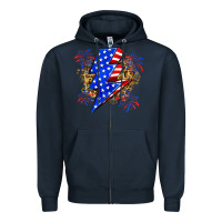 Navy American lightning bolt Zipper Hoodie - Zillion Design Studio