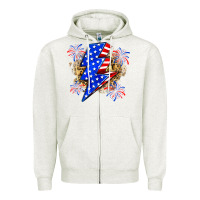 Oatmeal Heather American lightning bolt Zipper Hoodie - Zillion Design Studio
