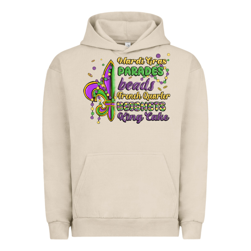Mardi Gras Parades Beads French Quarter Beignets K Urban Hoodie by MaliasSmallBusiness | Teevron