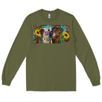 Army Green Heifers With Sunflowers And Leopard Long Sleeve Tee - RanaPortraitStore