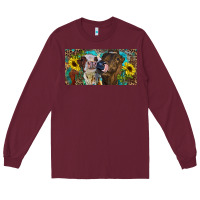 Burgundy Heifers With Sunflowers And Leopard Long Sleeve Tee - RanaPortraitStore